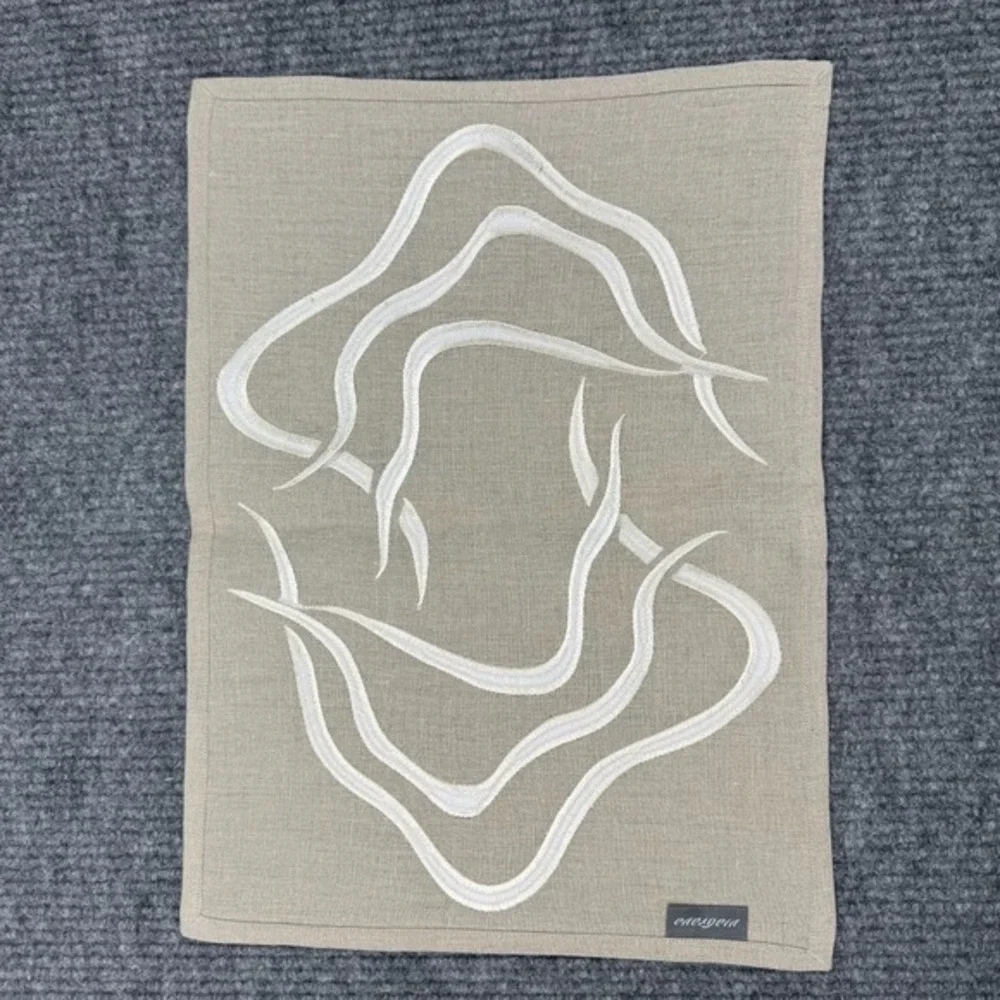 Viabrava 100%‎ Linen Embroidered Placemats Napkins 27 Pieces Abstract Coastal
